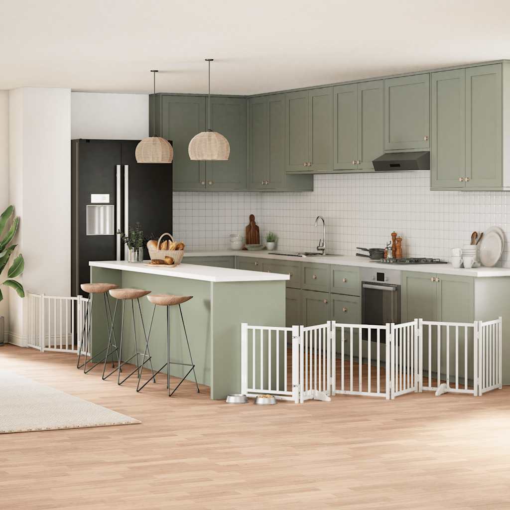 Cancello Cani Porta Pieghevole Bianco 9 Pannelli 450 cm Pioppo 3155703