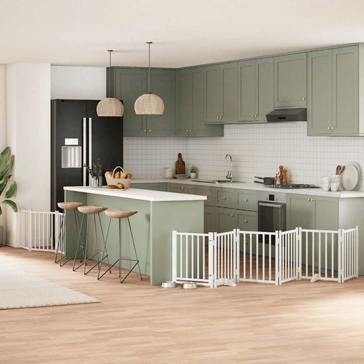 Cancello Cani Porta Pieghevole Bianco 9 Pannelli 450 cm Pioppo 3155703