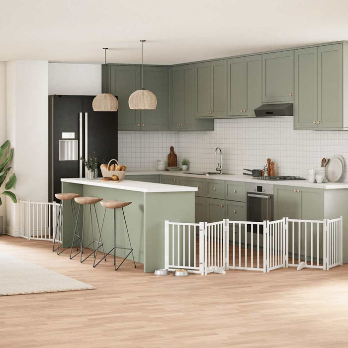 Cancello Cani Porta Pieghevole Bianco 9 Pannelli 450 cm Pioppo 3155703