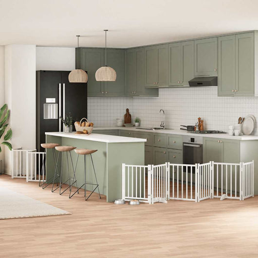 vidaXL Cancello Cani Porta Pieghevole Bianco 12 Pannelli 600 cm Pioppo