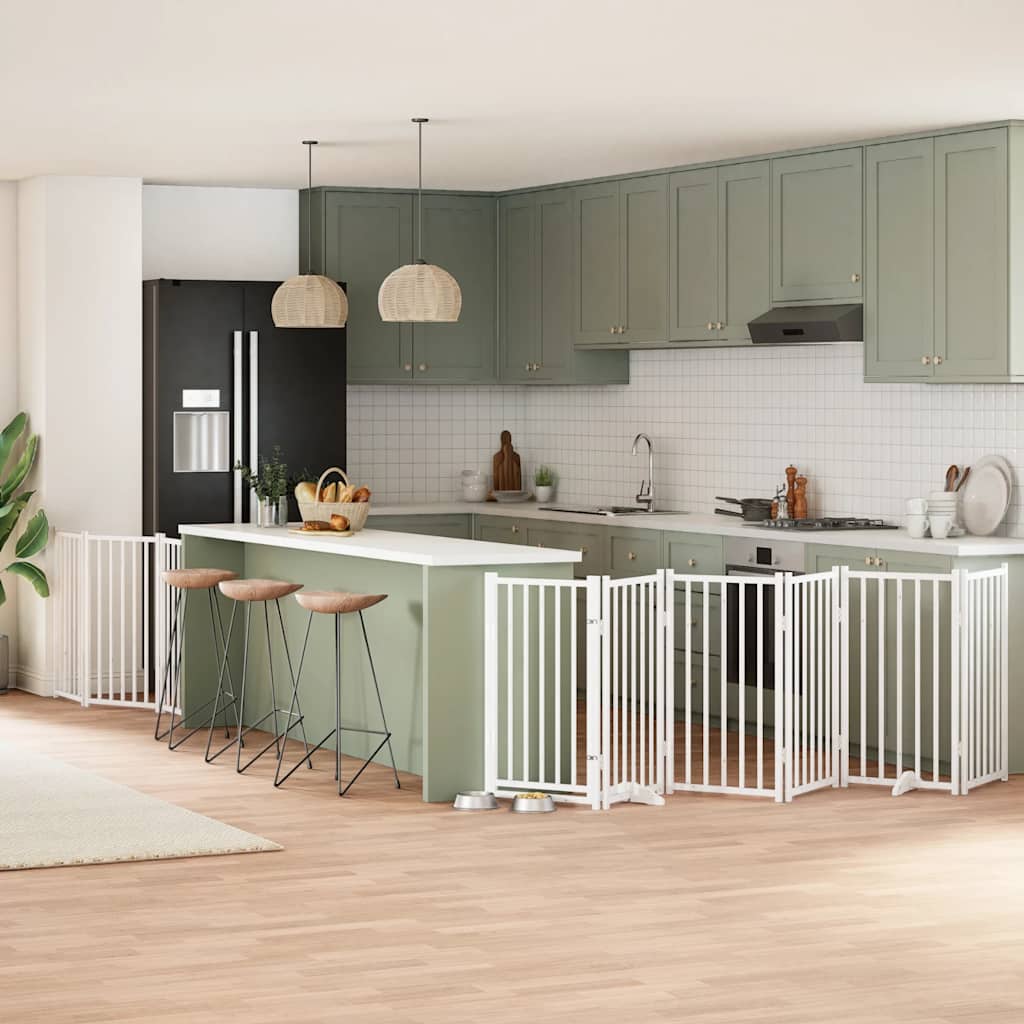 vidaXL Cancello Cani Porta Pieghevole Bianco 9 Pannelli 450 cm Pioppo