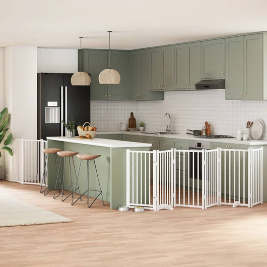 vidaXL Cancello Cani Porta Pieghevole Bianco 9 Pannelli 450 cm Pioppo