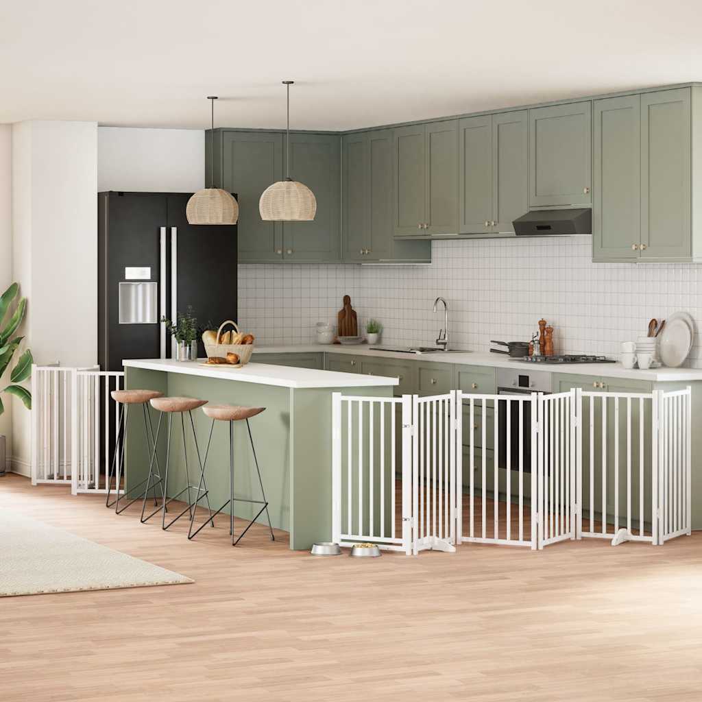 Cancello Cani Porta Pieghevole Bianco 15 Pannelli 750 cm Pioppo 3155708