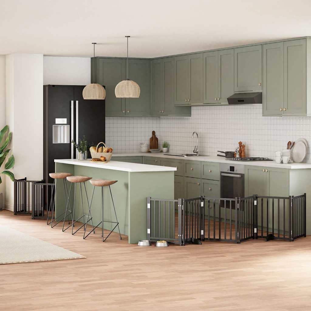 vidaXL Cancello Cani Porta Pieghevole Nero 12 Pannelli 600 cm Pioppo