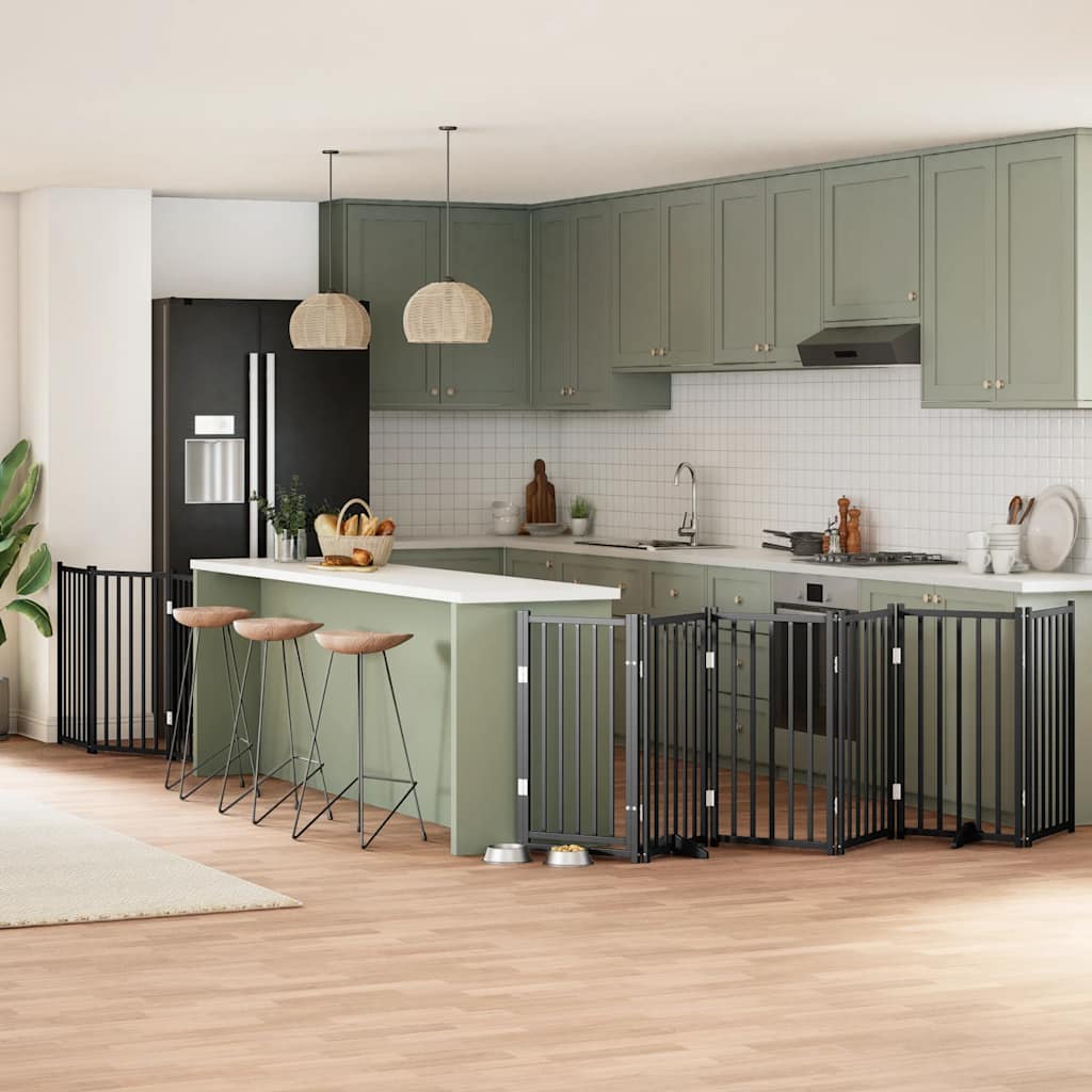 vidaXL Cancello per Cani Porta Pieghevole Nero 9 Pannelli 450cm Pioppo