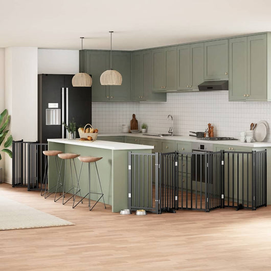 vidaXL Cancello Cani Porta Pieghevole Nero 12 Pannelli 600 cm Pioppo