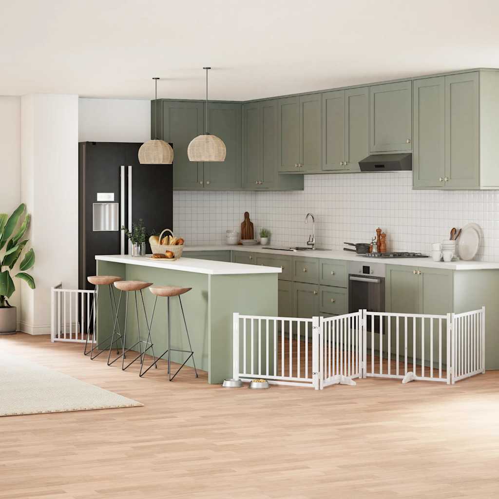 Cancello Cani Porta Pieghevole Bianco 6 Pannelli 480 cm Pioppo 3155729