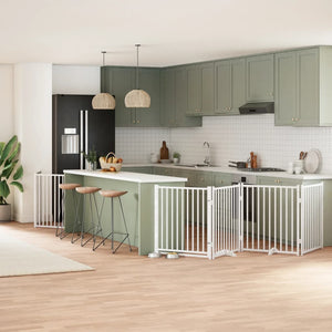 vidaXL Cancello Cani Porta Pieghevole Bianco 12 Pannelli 640 cm Pioppo