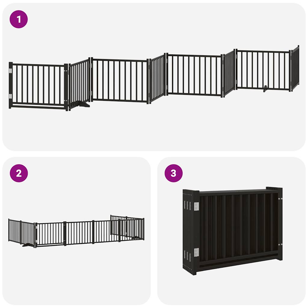 Cancelletto di sicurezza per animali domestici porta pieghevole 8 pannelli legno di pioppo nero 02_0023256