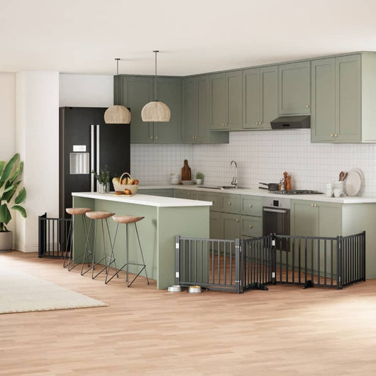 vidaXL Cancello Cani Porta Pieghevole Nero 8 Pannelli 640 cm Pioppo