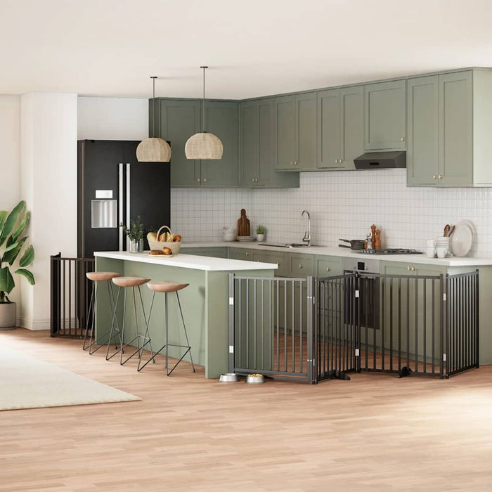 Cancello per Cani Porta Pieghevole Nero 6 Pannelli 480cm Pioppo 3155741