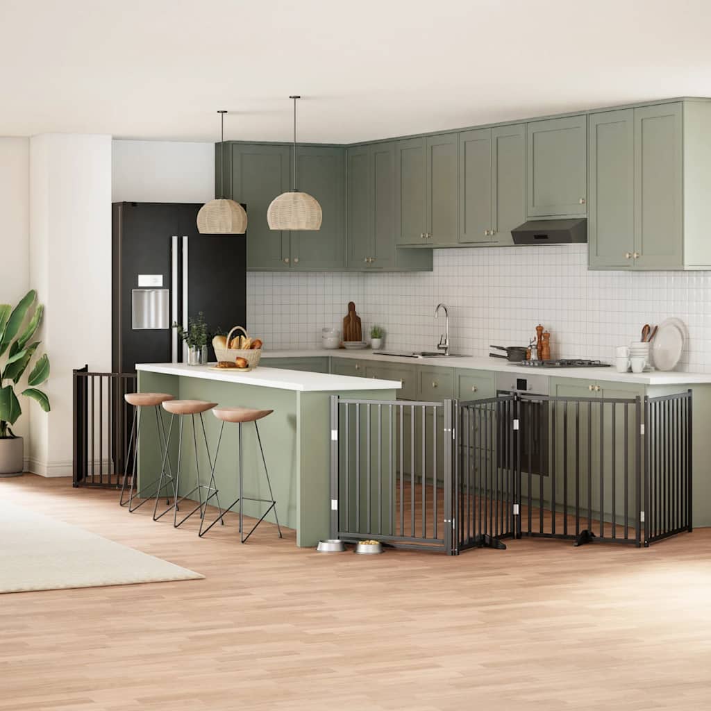 vidaXL Cancello per Cani Porta Pieghevole Nero 6 Pannelli 480cm Pioppo