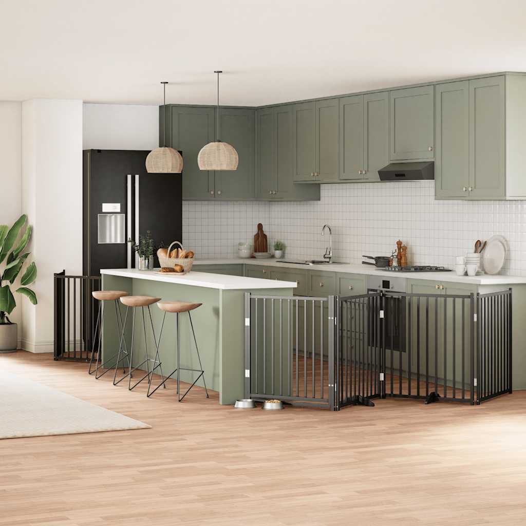 Cancello Cani Porta Pieghevole Nero 10 Pannelli 800 cm Pioppo 3155743