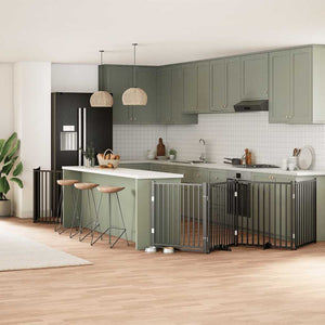 vidaXL Cancello Cani Porta Pieghevole Nero 10 Pannelli 800 cm Pioppo