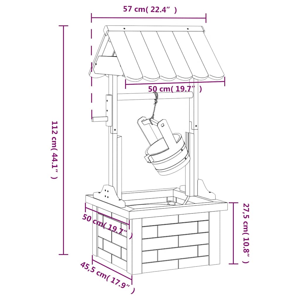 Pozzo dei Desideri con Pompa 57x50x112 cm Massello di Abete 363337