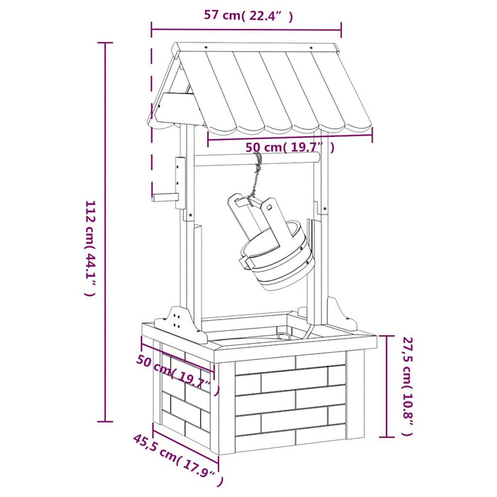 Pozzo dei Desideri con Pompa 57x50x112 cm Massello di Abete 363337