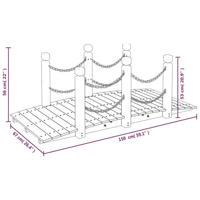 Ponte Giardino Ringhiere Catena 150x67x56 Massello Abete Rosso 363357