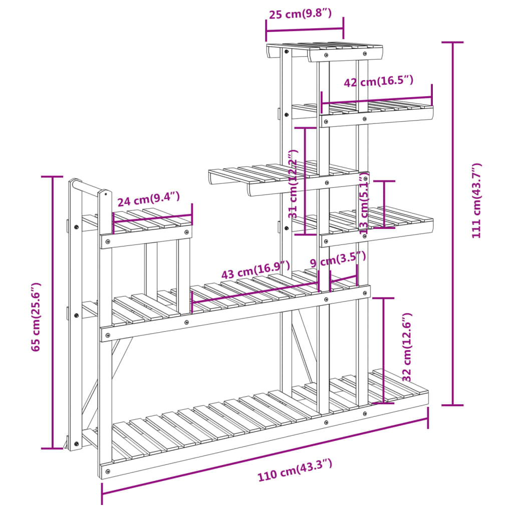 Portafiori-Supporto per Piante-Rastrelliera per Fiori 110x25x111 cm in Legno Massello di Abete 565714
