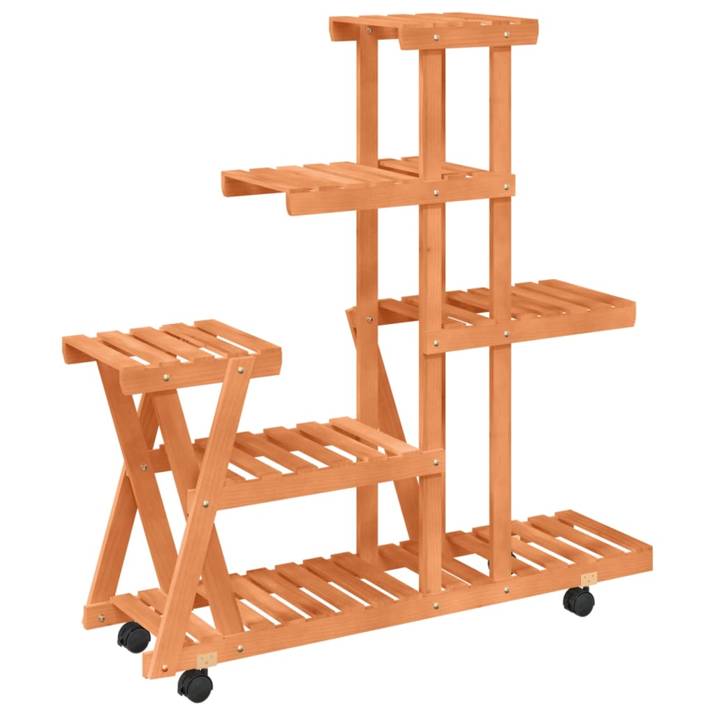 Portavaso con ruote 95 x 25 x 101 cm in legno massello di abete marrone 02_0045232