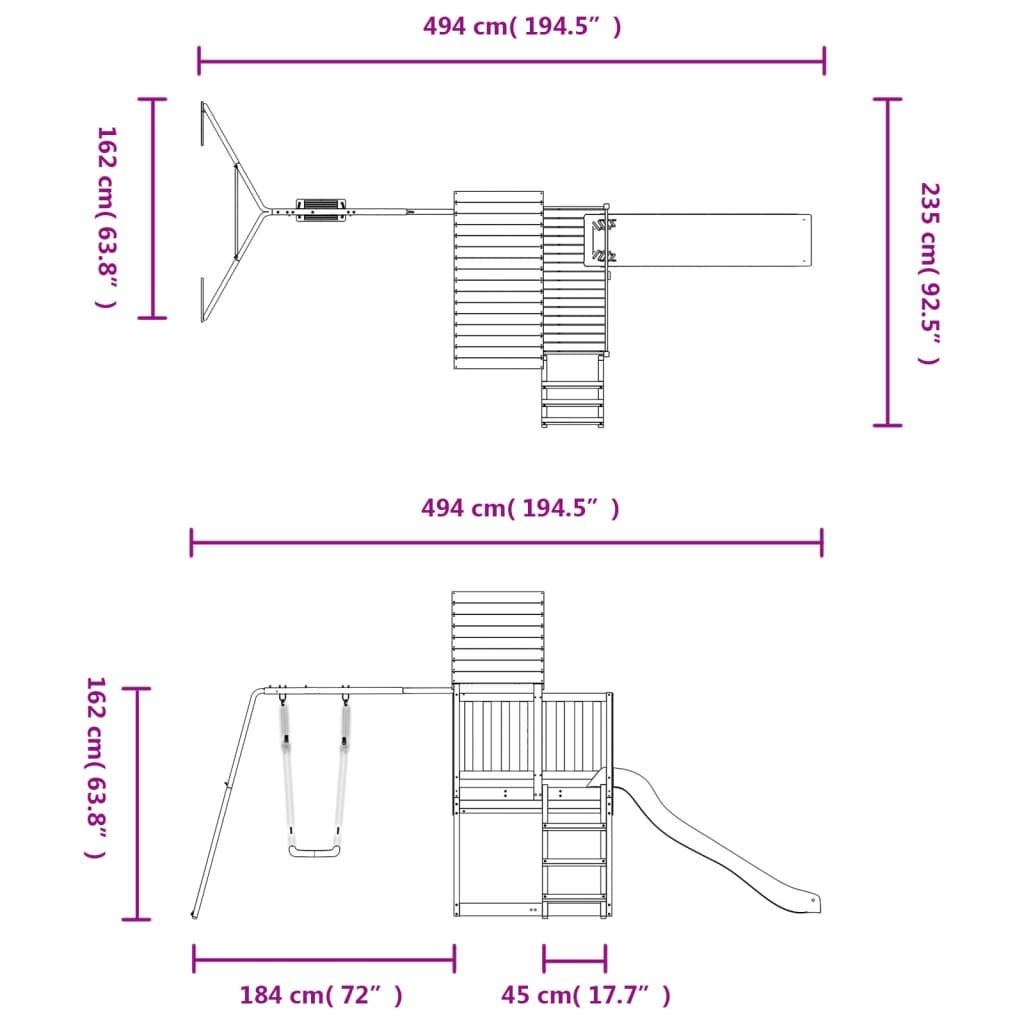 Altalena parco giochi da esterno scivolo altalena robusta giochi da giardino 494 x 235 x 228 cm legno massello di abete Douglas 02_0004634