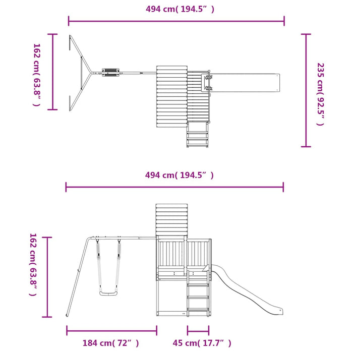 Altalena parco giochi da esterno scivolo altalena robusta giochi da giardino 494 x 235 x 228 cm legno massello di abete Douglas 02_0004634
