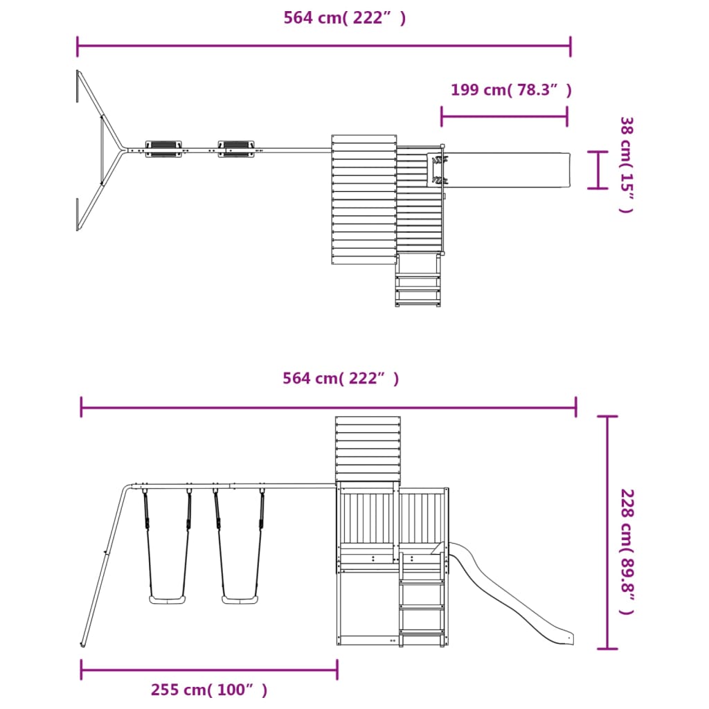 Altalena per parco giochi da esterno scivolo altalena robusta giochi da giardino 564 x 235 x 228 cm legno massello di abete Douglas 02_0004633