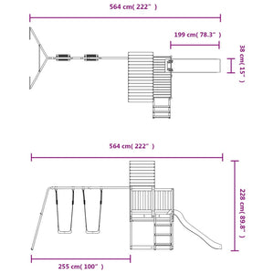 Altalena per parco giochi da esterno scivolo altalena robusta giochi da giardino 564 x 235 x 228 cm legno massello di abete Douglas 02_0004633