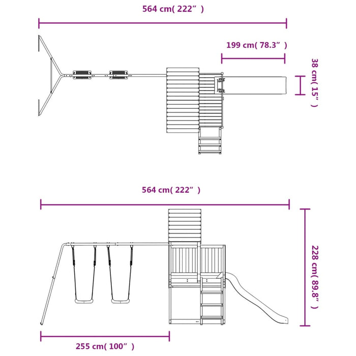 Altalene per parco giochi all'aperto scivolo altalene robuste giochi da giardino 564 x 235 x 228 cm legno di pino impregnato 02_0004819
