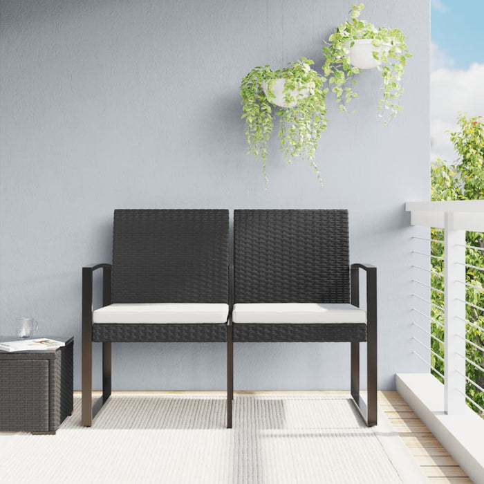 Panca da Giardino a 2 Posti con Cuscini in Rattan PP Nero 360209