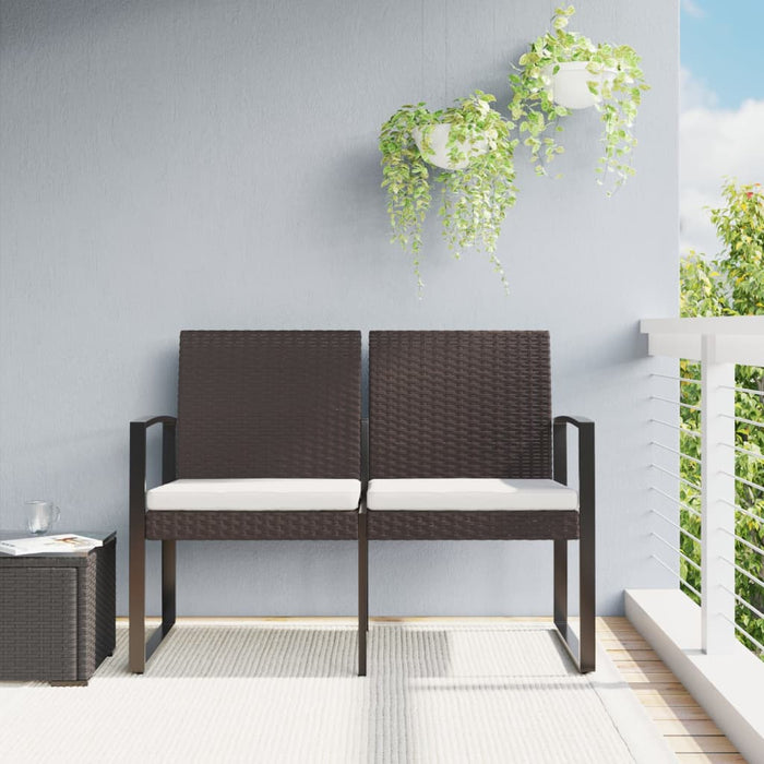 Panca da Giardino a 2 Posti con Cuscini in Rattan PP Marrone 360210