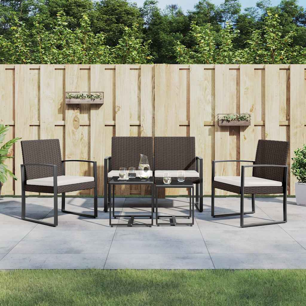 Set da Pranzo da Giardino 5 pz con Cuscini in PP Rattan Marronecod mxl 95652