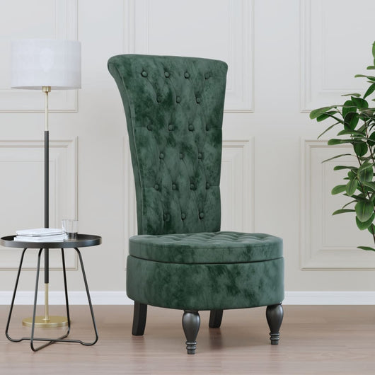 Sedia Schienale Alto Design con Bottoni in Velluto Verde Scuro 352466
