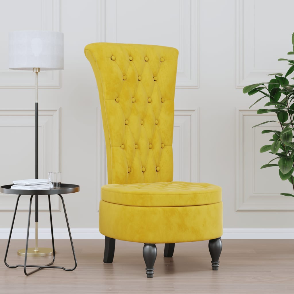 Sedia con Schienale Alto Design con Bottoni in Velluto Giallo 352469
