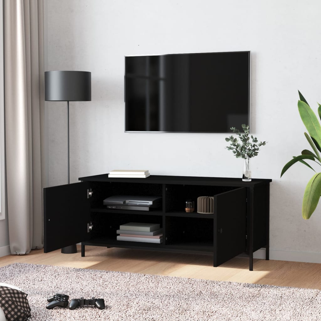 Mobile Porta TV con Ante-Mobile per TV-Credenza TV Nero 102x35x45 cm in Legno Multistrato
