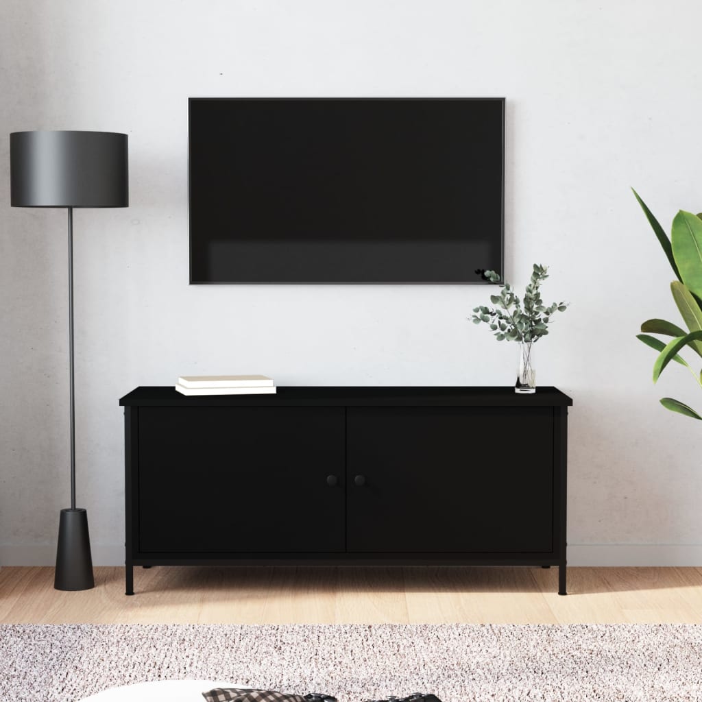Mobile Porta TV con Ante-Mobile per TV-Credenza TV Nero 102x35x45 cm in Legno Multistrato