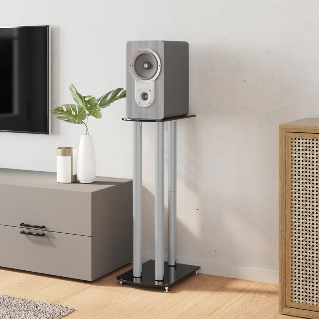 Pedane Casse 2pz Nero Argento Vetro Temperato Design 3 Pilastricod mxl 103840