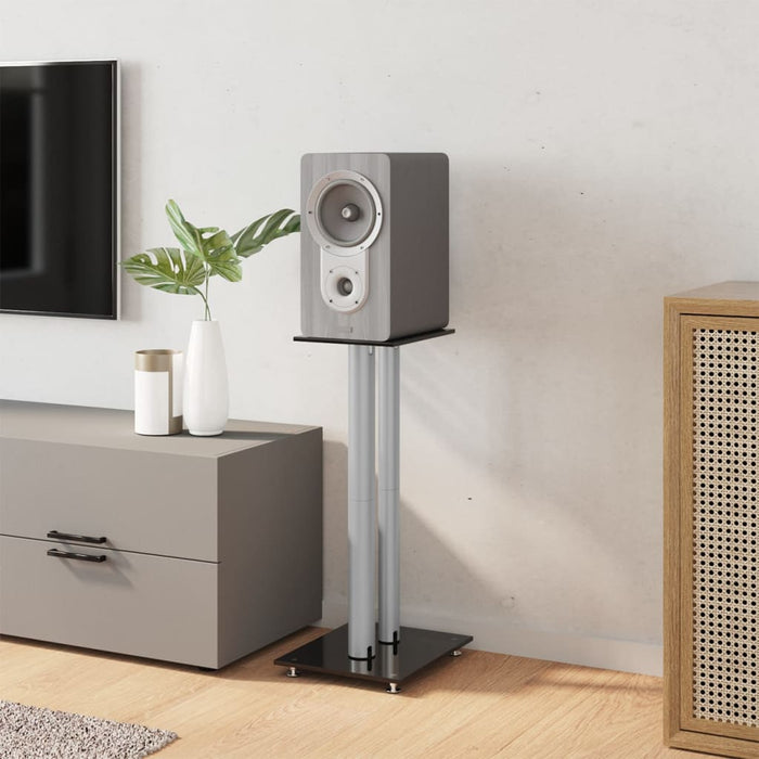 Pedane Casse 2pz Nero Argento Vetro Temperato Design 2 Pilastri 51807