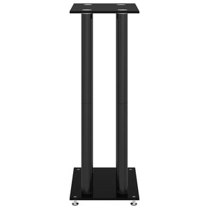 Pedane per Casse 2pz Nero Vetro Temperato Design a 4 Pilastri 51817