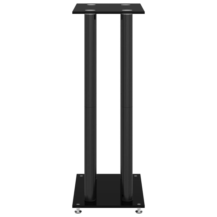 Pedane per Casse 2pz Nero Vetro Temperato Design a 4 Pilastri 51817