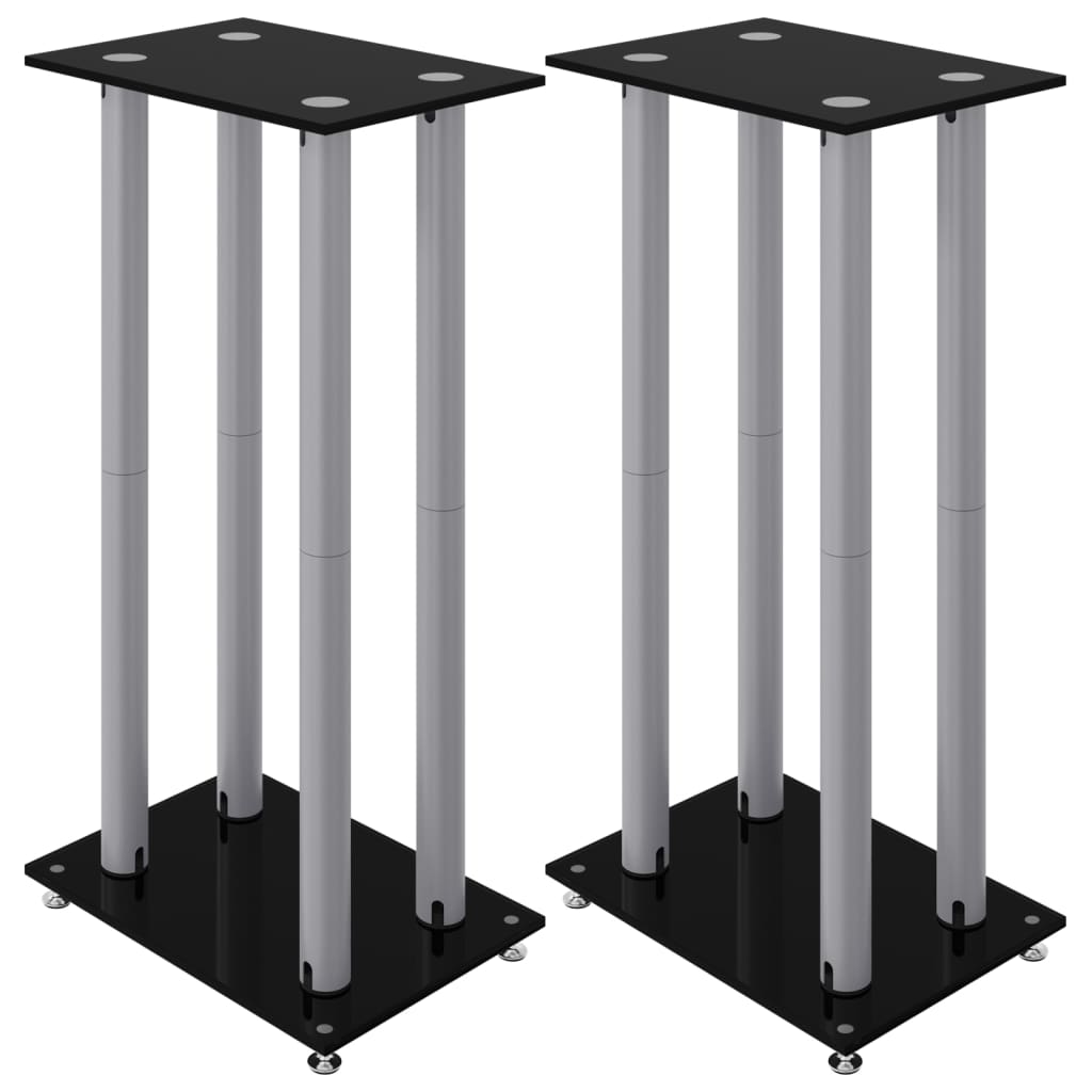 Pedane Casse 2pz Nero Argento Vetro Temperato Design 4 Pilastri 51818