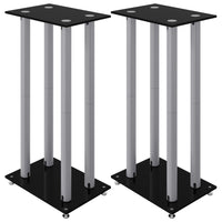 Pedane Casse 2pz Nero Argento Vetro Temperato Design 4 Pilastri 51818