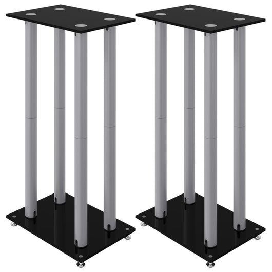 Pedane Casse 2pz Nero Argento Vetro Temperato Design 4 Pilastri 51818