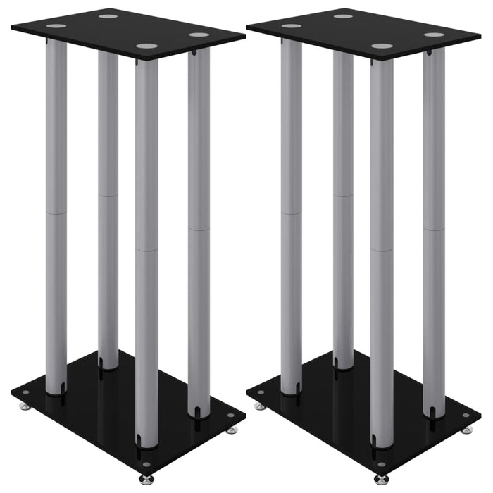 Pedane Casse 2pz Nero Argento Vetro Temperato Design 4 Pilastri 51818