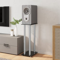 Pedane Casse 2pz Nero Argento Vetro Temperato Design 4 Pilastri 51818