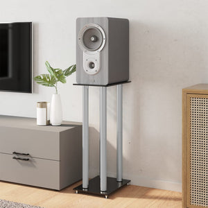 Pedane Casse 2pz Nero Argento Vetro Temperato Design 4 Pilastri 51818