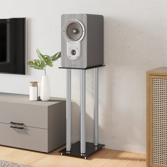 Pedane Casse 2pz Nero Argento Vetro Temperato Design 4 Pilastri 51818