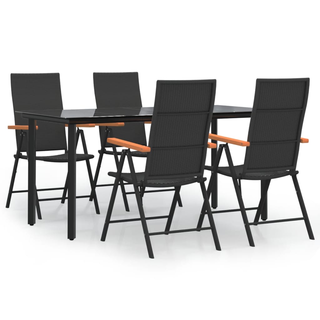 Set da Pranzo da Giardino 5 pz Nero e Marrone in Polyrattan 3156520
