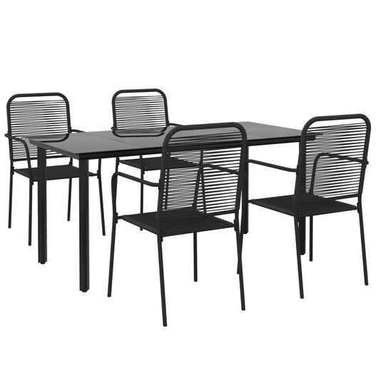 Set da Pranzo da Giardino 5 pz-Tavolo e sedie da giardino Nero Corda di Cotone e Acciaio