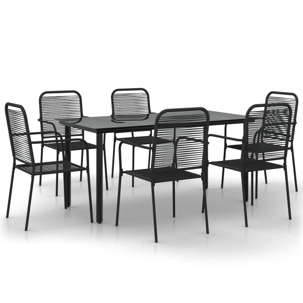 Set da Pranzo da Giardino 7 pz Nero Corda di Cotone e Acciaio 3156537