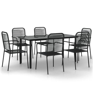 Set da Pranzo da Giardino 7 pz Nero Corda di Cotone e Acciaio 3156537